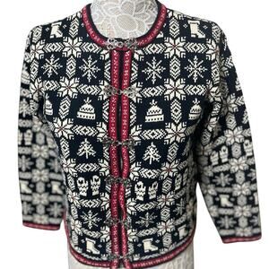 Talbots Black & White Nordic Style Cardigan – Snowflakes Hats Trees | Women’s MP